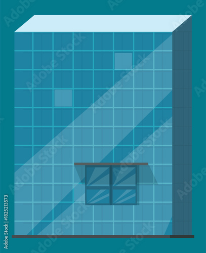 Modern Blue Glass Building Facade with Geometric Windows and Reflections, Contemporary Office or Apartment Exterior