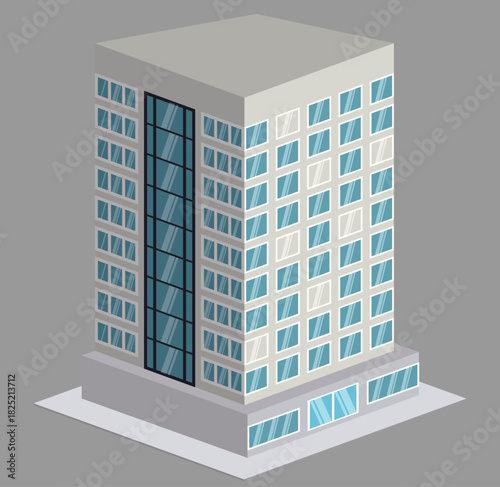  Modern Isometric Building Illustration A Stylish Office Block or Apartment Tower with Contemporary Architecture and Many Windows