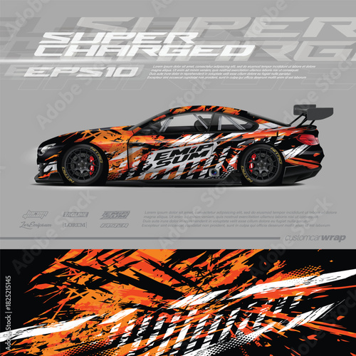 Car wrap decal design concept. Abstract grunge background for wrap vehicles, race cars, cargo vans, pickup trucks and livery.