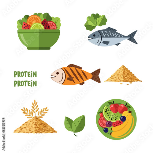 Healthy eating and balanced diet illustration.