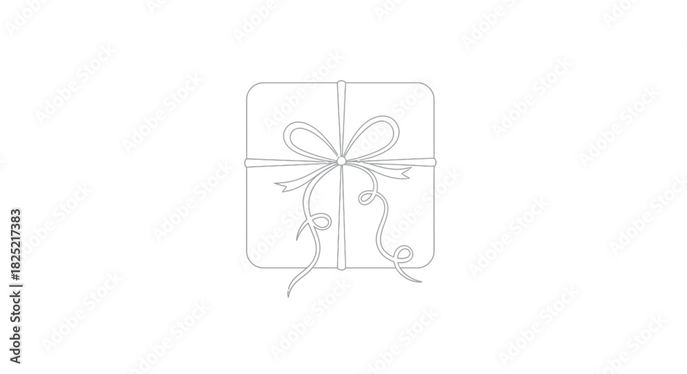 Fototapeta premium Minimalist square gift box with curly ribbon bow line art illustration