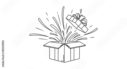 Exploding gift box with rays of light vector illustration