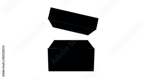 Open gift box silhouette with lid floating above on white background