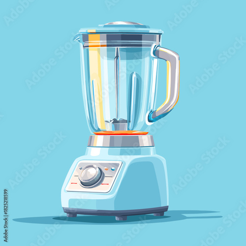 A blue blender appliance on a solid light blue background