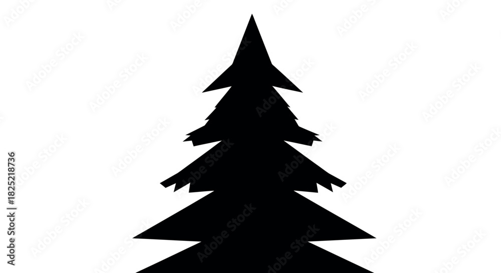 Fototapeta premium Sharp edged christmas tree silhouette with pointed branches on a white background
