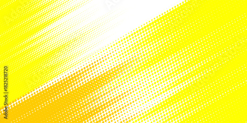 Yellow halftone corner gradient texture. Fading cartoon polka dot background. Dotted tilted gradation pattern. Fading comic pop art overlay backdrop. Vector slant frame halfton patern effect wallpaper