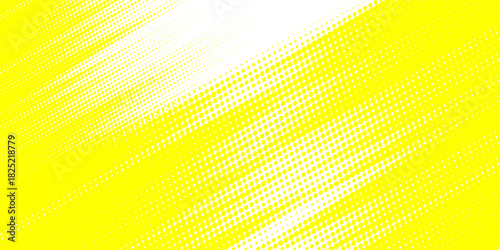 Yellow halftone corner gradient texture. Fading cartoon polka dot background. Dotted tilted gradation pattern. Fading comic pop art overlay backdrop. Vector slant frame halfton patern effect wallpaper