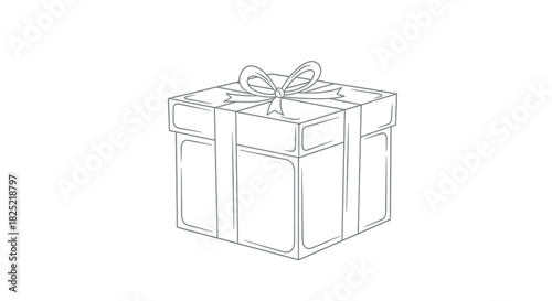 Simple line art gift box with a smooth outline on a white background