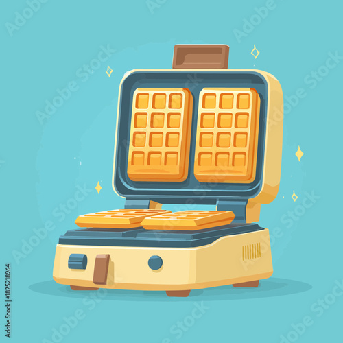 A waffle maker showing waffles in a modern illustration