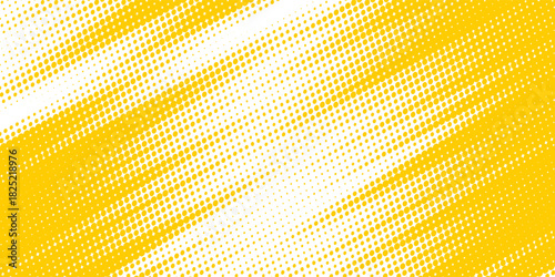Yellow halftone corner gradient texture. Fading cartoon polka dot background. Dotted tilted gradation pattern. Fading comic pop art overlay backdrop. Vector slant frame halfton patern effect wallpaper