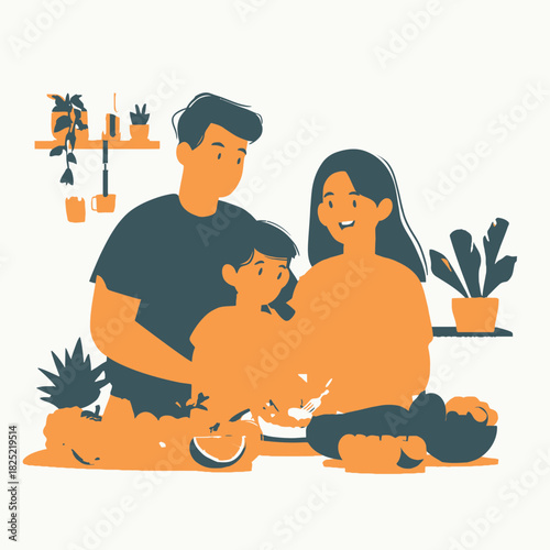 A Family Sharing a Healthy Meal Together in the Kitchen