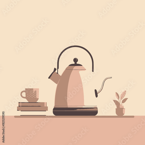 A flat design of an electric kettle with a swan neck