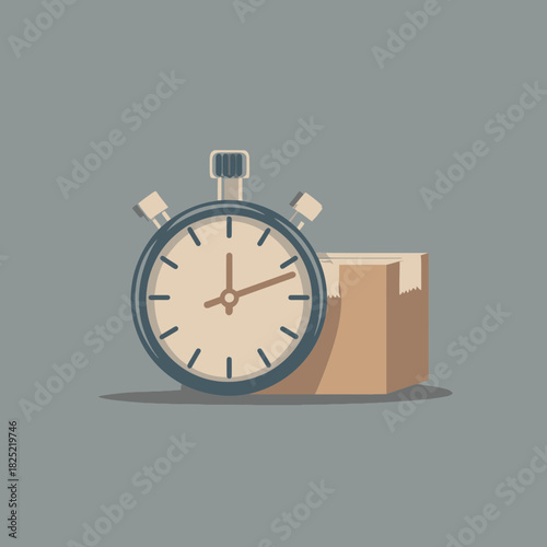 A flat vector illustration of a stopwatch with a parcel