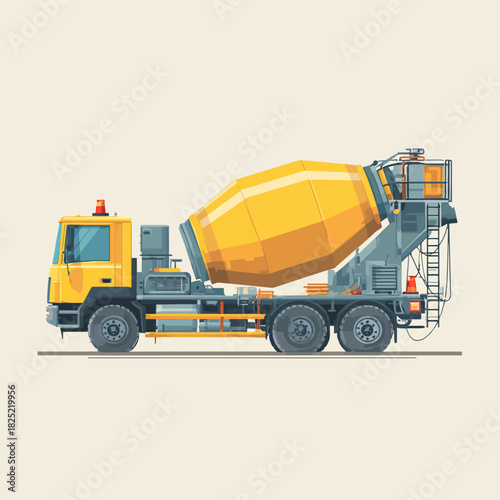 Flat Vector Illustration of a Concrete Mixer Truck