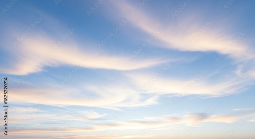 Obraz premium Soft pastel cirrus clouds across tranquil evening sky.