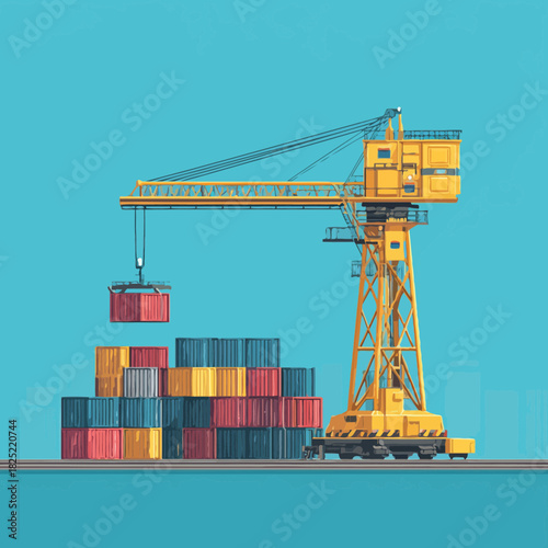 Industrial Crane Loading Containers in a Shipping Port