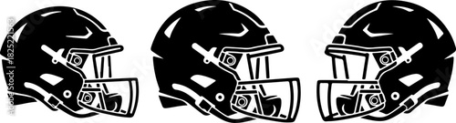 Set of 3 black American football helmets vector