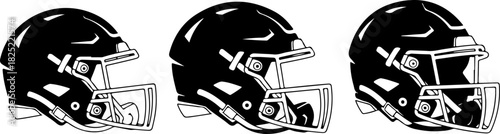Set of 3 black football helmets vector icons