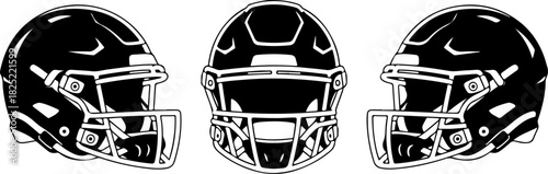 Set of 3 black American football helmets vector