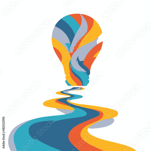 Colorful lightbulb emitting stream representing creative ideas