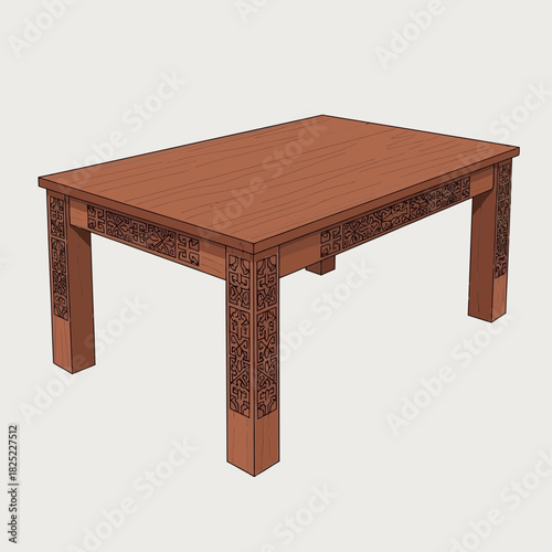 Elegant vintage style dining table illustration with intricate carving details