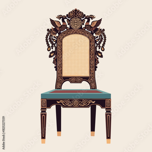 Elegant vintage style throne with traditional chinese design ornaments