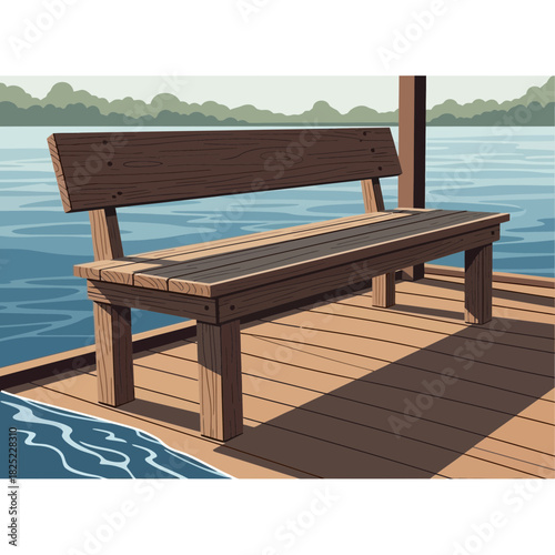 Scenic Lake View from a Rustic Wooden Dock Bench with Serene Waters