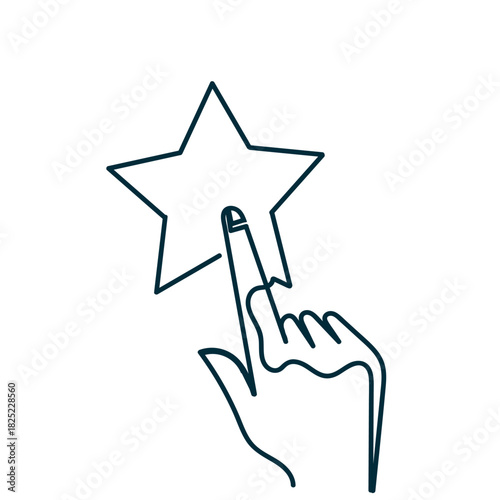 continuous line drawing human pointing finger touching  star shape
