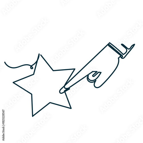 continuous line drawing human pointing finger touching  star shape