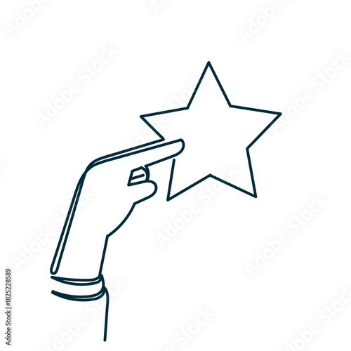 continuous line drawing human pointing finger touching  star shape
