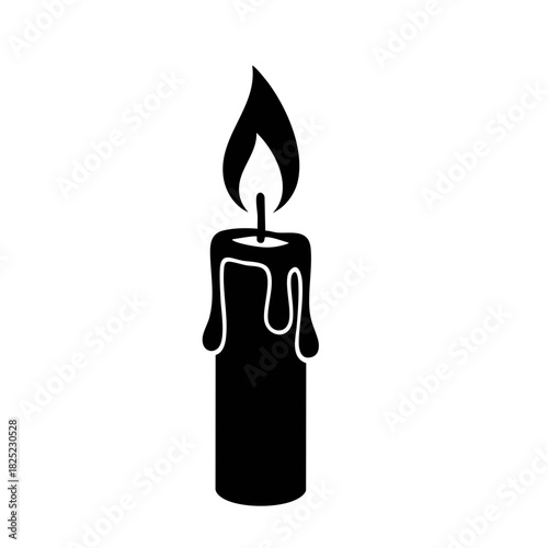 Silhouette of a burning candle with dripping wax, isolated on transparent background
