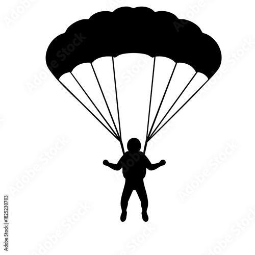 Silhouette of a Parachutist Descending with Open Parachute, Arms Outstretched