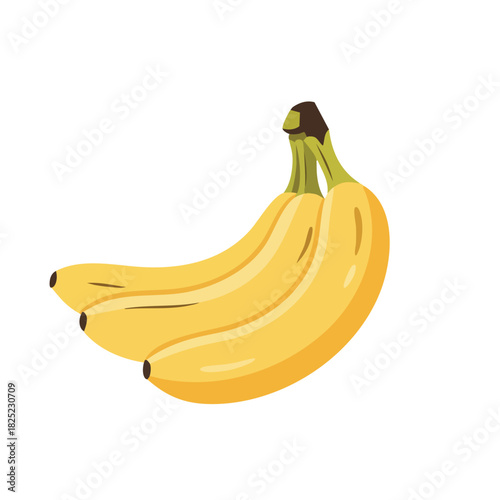 Stylized Trio of Yellow Bananas with Brown Tips and Stems, Curved and Clustered