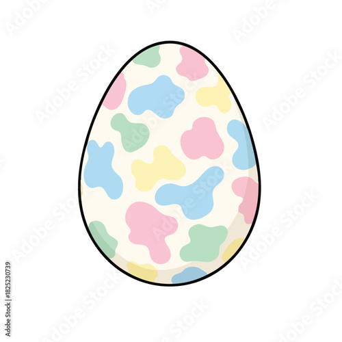 Cartoon Easter Egg with Pastel Cow Print Design and Black Outline