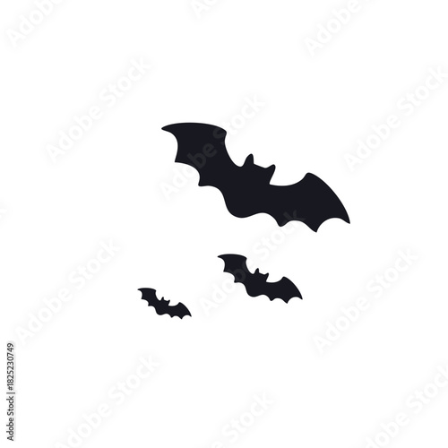 Silhouette of Three Bats Soaring Against a Transparent Background