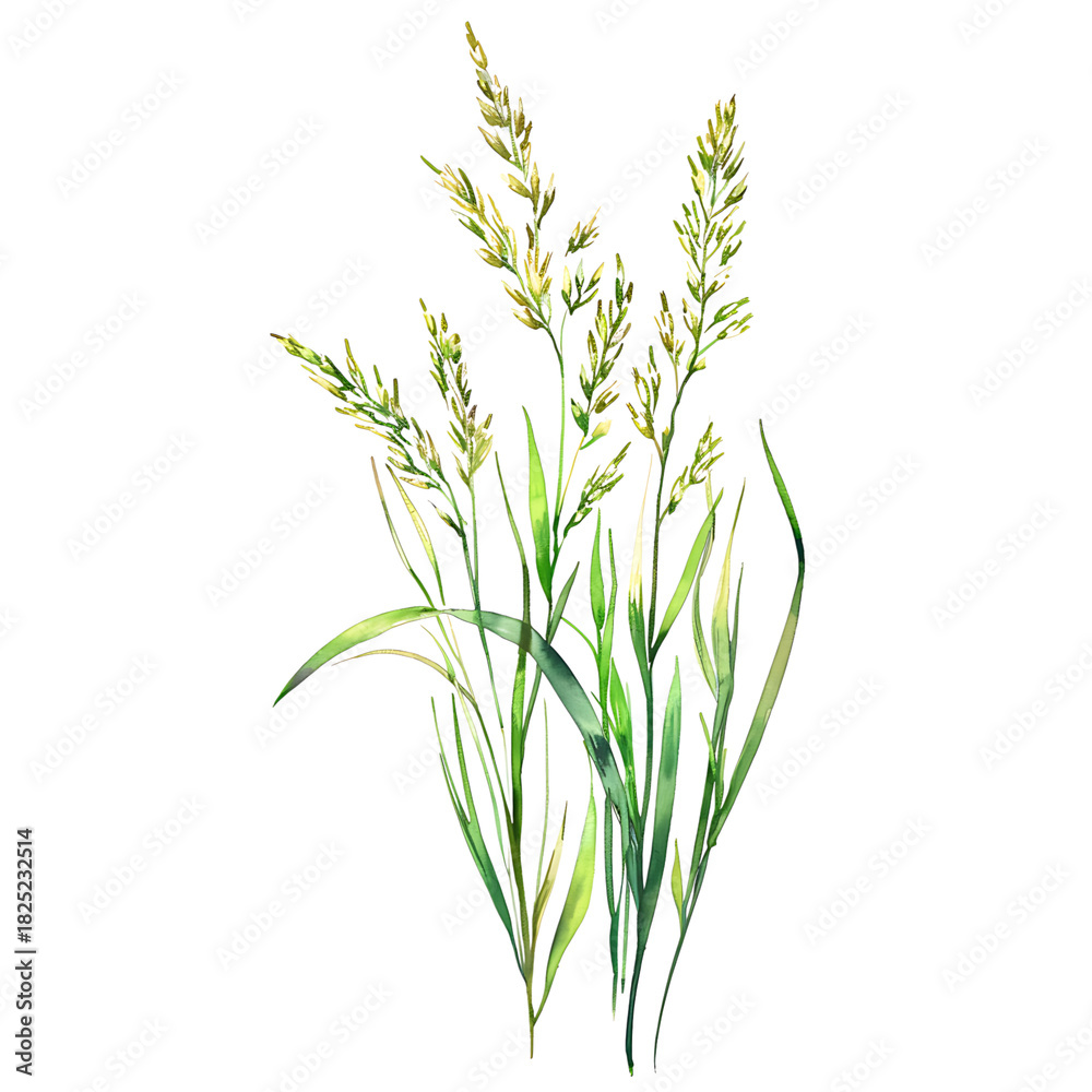 Naklejka premium Watercolor of Green Grass Blades on transparent background