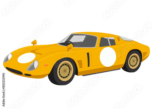 Bright Yellow Vintage Racing Coupé Vector Illustration,Yellow GT Race Car Vector