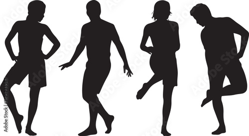 Silhouette images of young people are dancing with various poses against a transparent background