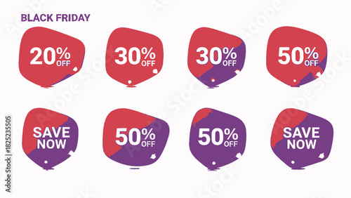 Black Friday savings are here grab these vibrant sale stickers with 20, 30, and 50 percent off now for your marketing campaign!