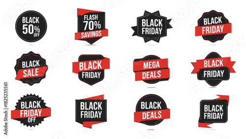 Get ready for Black Friday deals with these eye catching sale badges and stickers to promote your business and drive sales for your store today