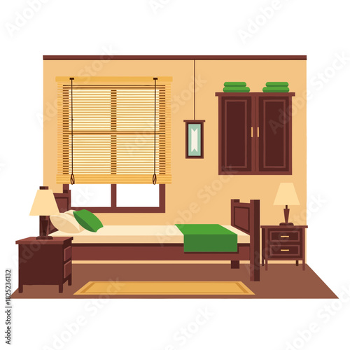 Cozy Bedroom Illustration with Furniture Accents and Serene Color Palette