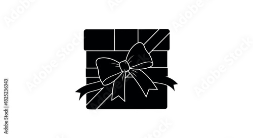 ?square gift box silhouette with diagonal bow, white background?_1.eps