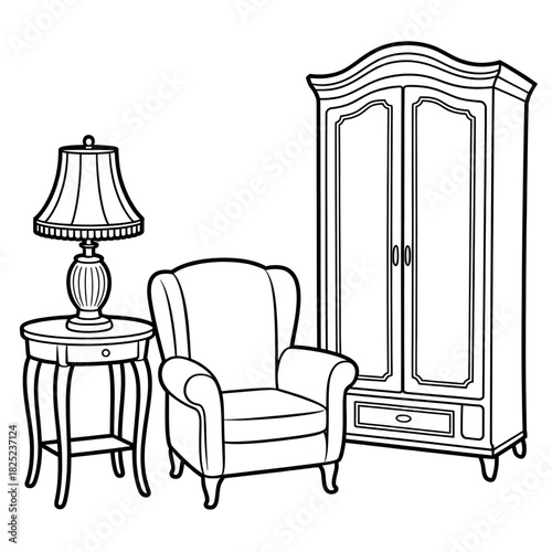 armchair and lamp coloring page 