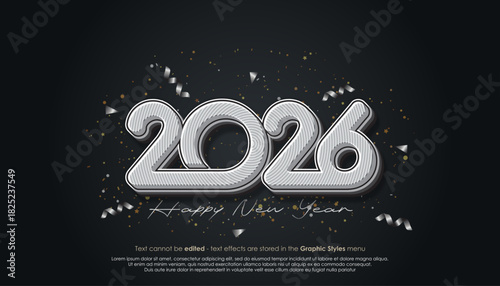 Happy New Year 2026 logo design with black and white color