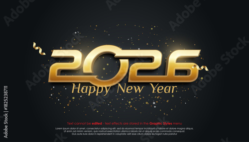 Happy New Year 2026 logo design with confetti ribbon decoration