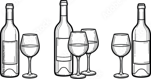 Elegant Wine Bottle and Glass Line Art A Minimalist Vector Illustration