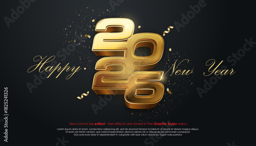 Happy New Year 2026 logo design with gold effect in the letter