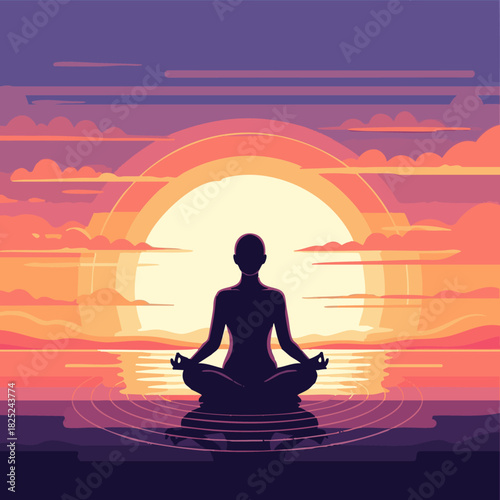 sunset meditation harmony over calm water