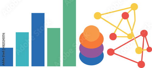 Modern Flat Design Data Visualization Icon Set with Bar Chart and Circle Graph