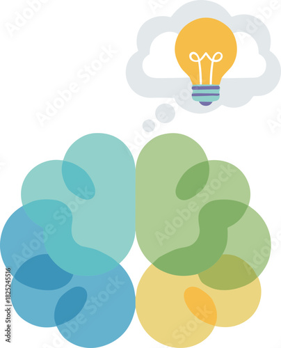 Flat Style Colorful Brain With Lightbulb Icon Idea Concept Design